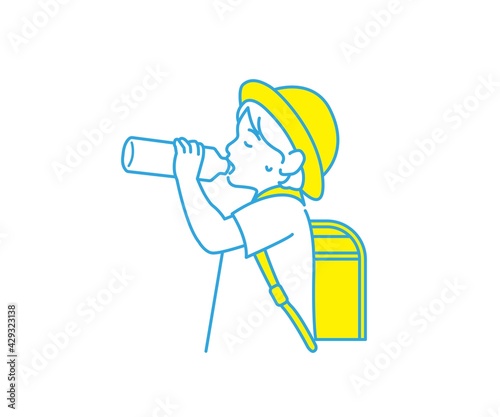 水分補給をする子供のイラストカット 熱中症対策 ベクター