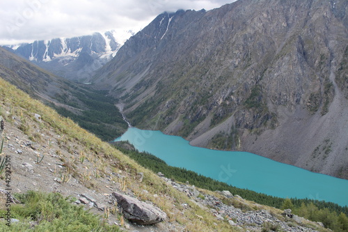 Top view from the observation deck on the Middle Shavlinskoe lake