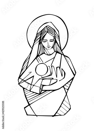 Virgin Mary with baby Jesus Christ illustration photo