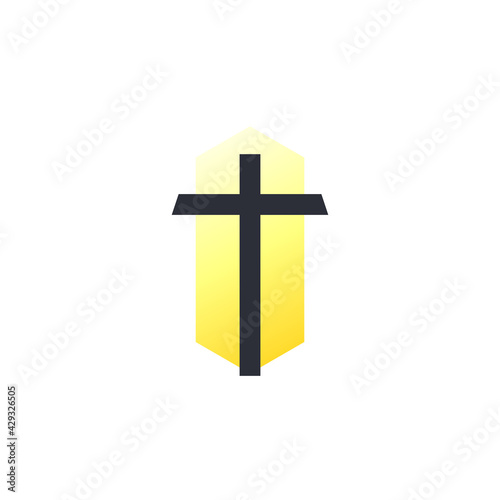 Christian cross icon in flat design. Vector illustration. Abstract linear christian cross. Religion. Church, crucifix, god, catholic sign. Spirituality symbol.