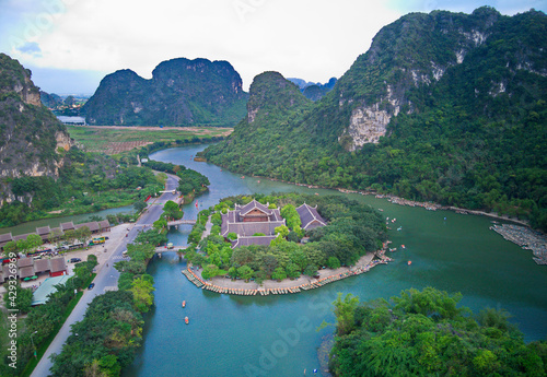 Wallpaper Mural NINH BINH, VIETNAM - APRIL 21, 2021: Aerial view of the main Pagoda in the center of Trang An - Bai Dinh Spiritual and Cultural Complex Torontodigital.ca