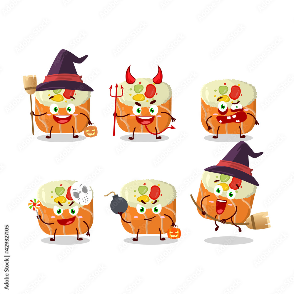 Halloween expression emoticons with cartoon character of norimaki sushi Halloween expression emoticons with cartoon character of norimaki sushi