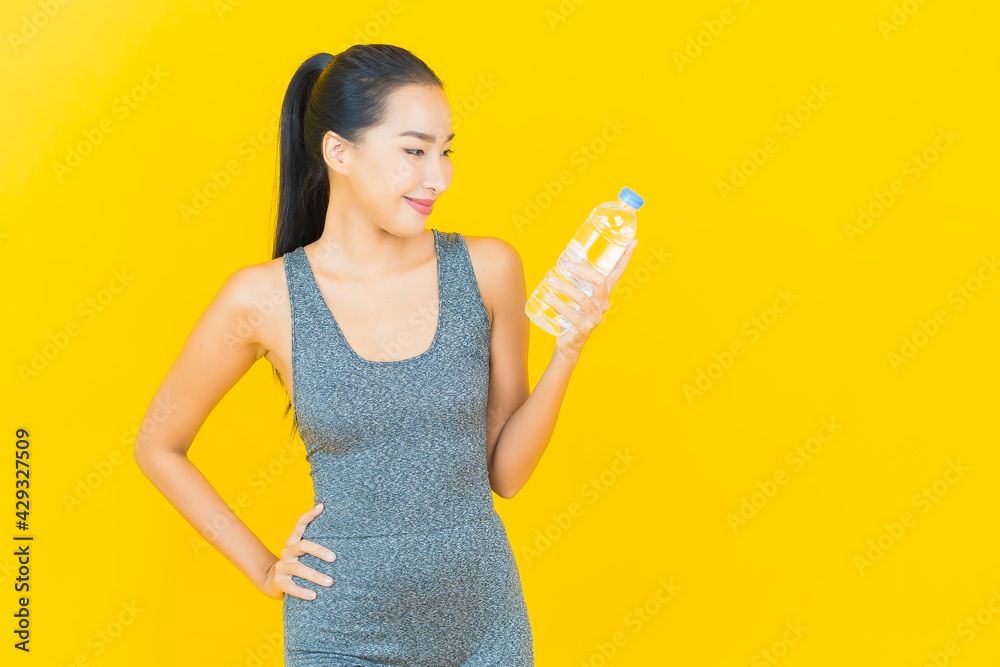 Portrait beautiful young asian woman with bottle water Portrait beautiful young asian woman with bottle water