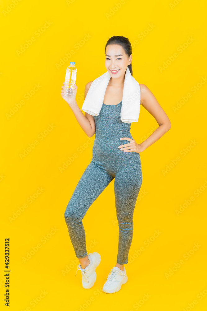 Portrait beautiful young asian woman with bottle water Portrait beautiful young asian woman with bottle water