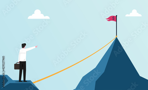 Business challenge concept. Businessman setting goal for success vector illustration.