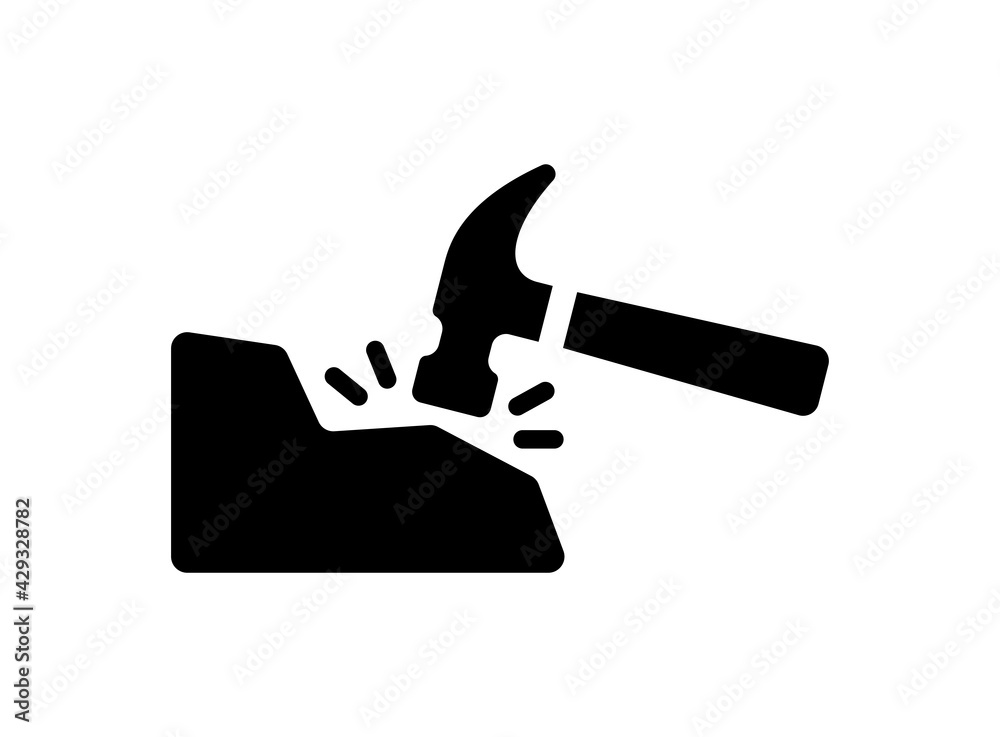 Hammer tool hit the rock vector icon.