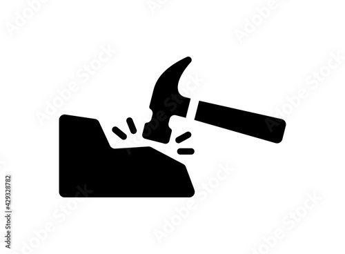 Hammer tool hit the rock vector icon.