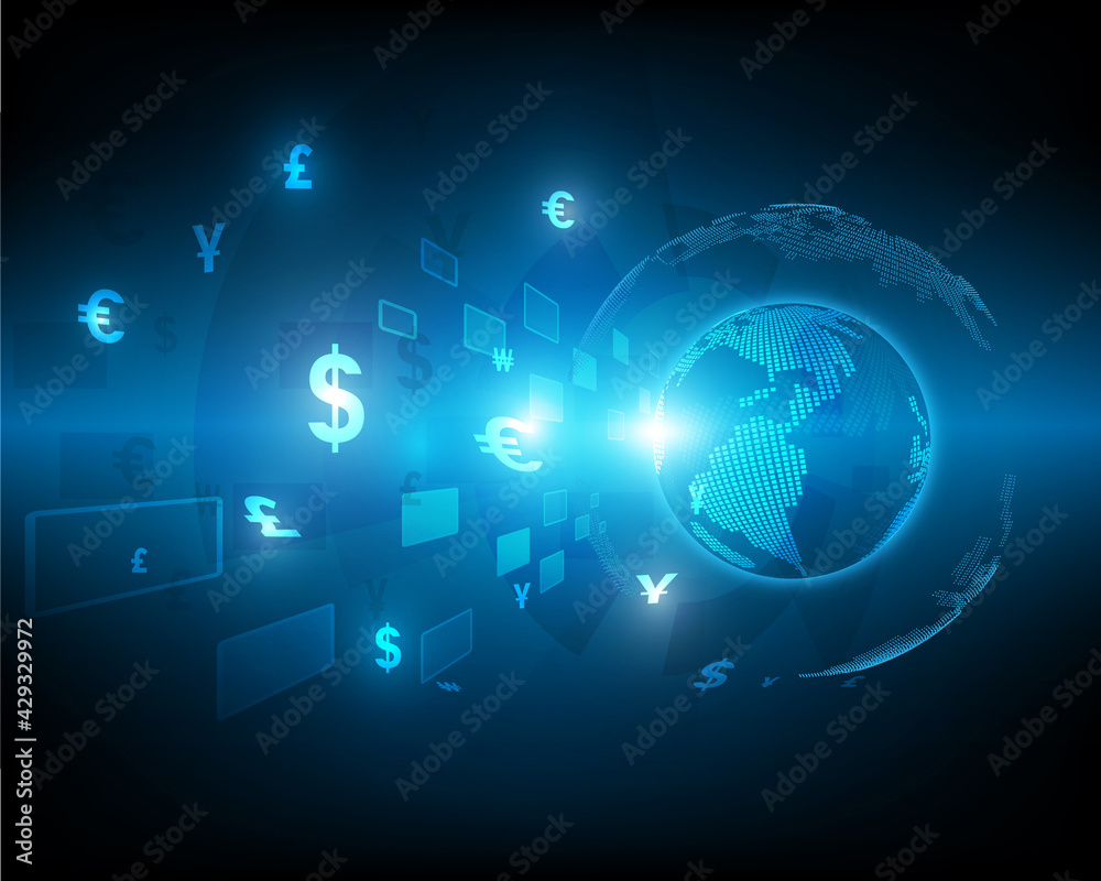 Global currency exchange and money transfer symbols