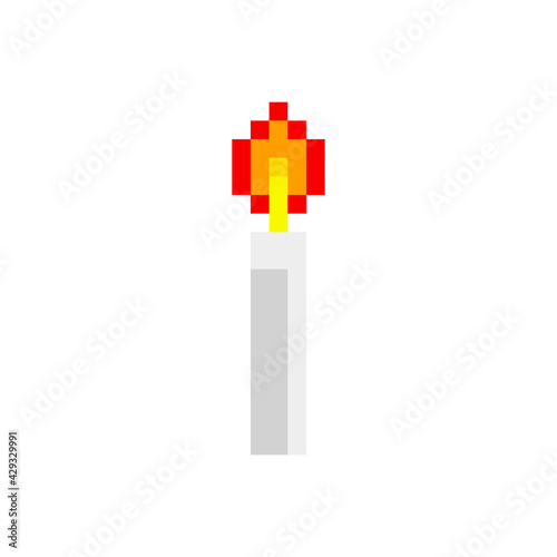 Candle icon. Contour silhouette. Colored pixel art. Vertical view. Vector flat graphic illustration. The isolated object on a white background. Isolate. 8 bit.