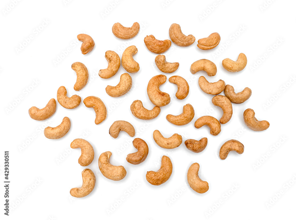 fried cashew nuts isolated on white background
