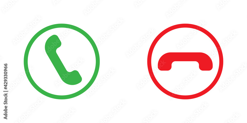 Icono de llamada verde y rojo, estilo línea. Llamada entrante y perdida. Concepto de llamar a contactos del celular