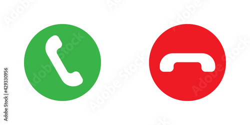 Icono de llamada verde y rojo. Llamada entrante y perdida. Concepto de llamar a contactos del celular