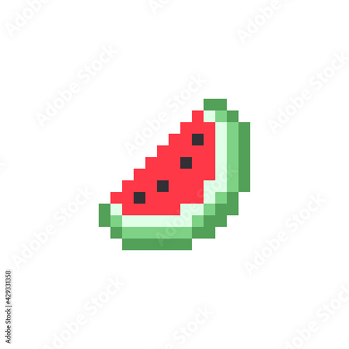 Pixel art watermelon icon. pixels. Vector illustration on a white background. 8 bits