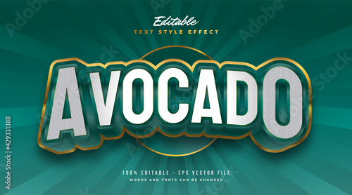 Green and Gold Avocado Text Style with 3D and Embossed Effect. Editable Text Style Effect