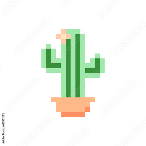 pixel art green cactus on a white background. Сactus pixel art icon. Isolated vector illustration on white background. 8 bit sprite. Design stickers, logo, mobile app.