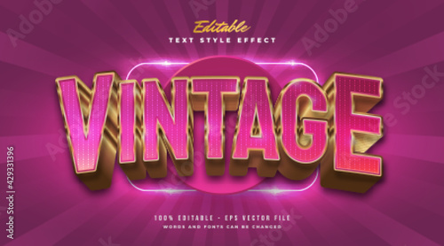 Pink and Gold Vintage Text Style with Curved and Embossed Effect. Editable Text Style Effect