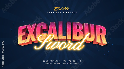 Glowing Excalibur Text Style in Colorful and Neon Effect. Editable Text Style Effect