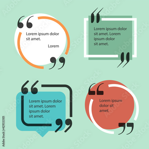 Quote box templates set. Color text bubble vector