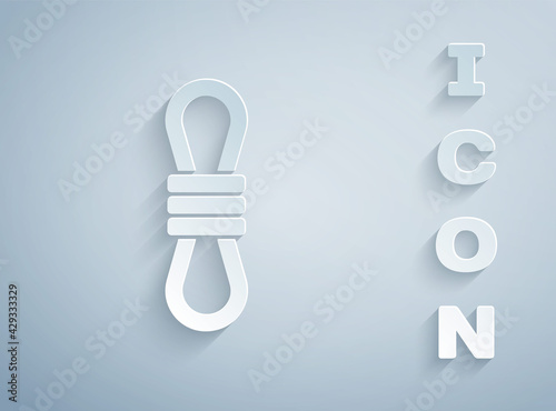 Paper cut Climber rope icon isolated on grey background. Extreme sport. Sport equipment. Paper art style. Vector