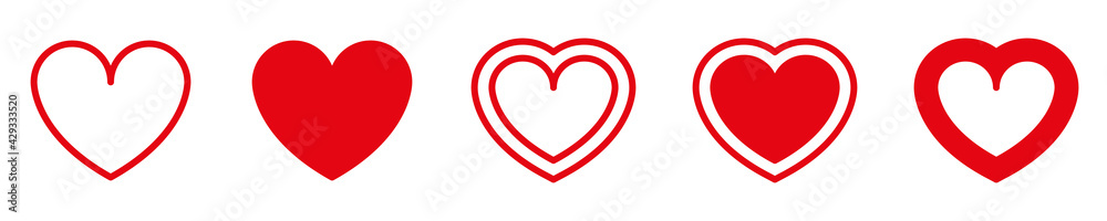 Conjunto de iconos de corazones rojos de diferentes diseños