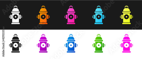 Set Fire hydrant icon isolated on black and white background. Vector