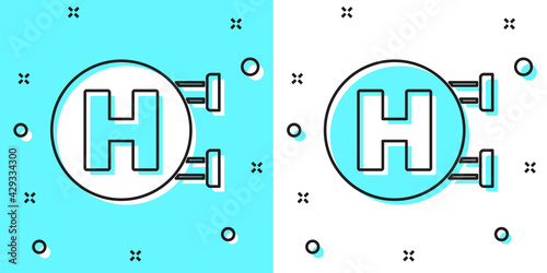 Black line Hospital signboard icon isolated on green and white background. Random dynamic shapes. Vector