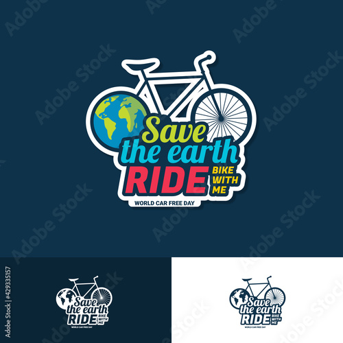 ride bike logo. world car free day logo vector design