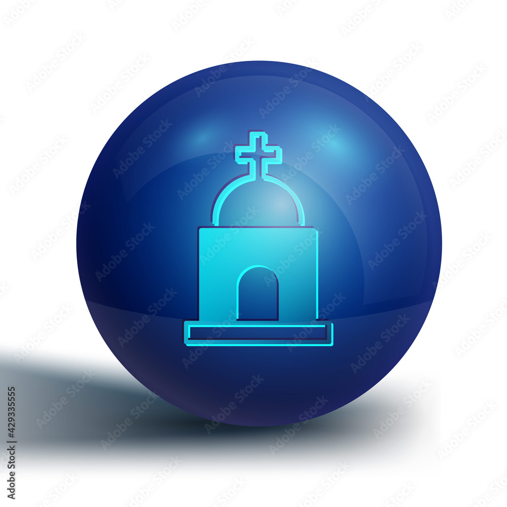 Blue Old crypt icon isolated on white background. Cemetery symbol. Ossuary or crypt for burial of deceased. Blue circle button. Vector