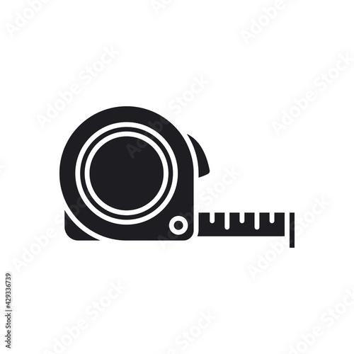 Measure tape glyph icon. Simple solid style. Meter, length, metric, size concept for app and web. Vector illustration isolated on white background. EPS 10.