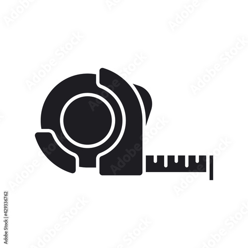Measure tape glyph icon. Simple solid style. Meter, length, metric, size concept for app and web. Vector illustration isolated on white background. EPS 10.
