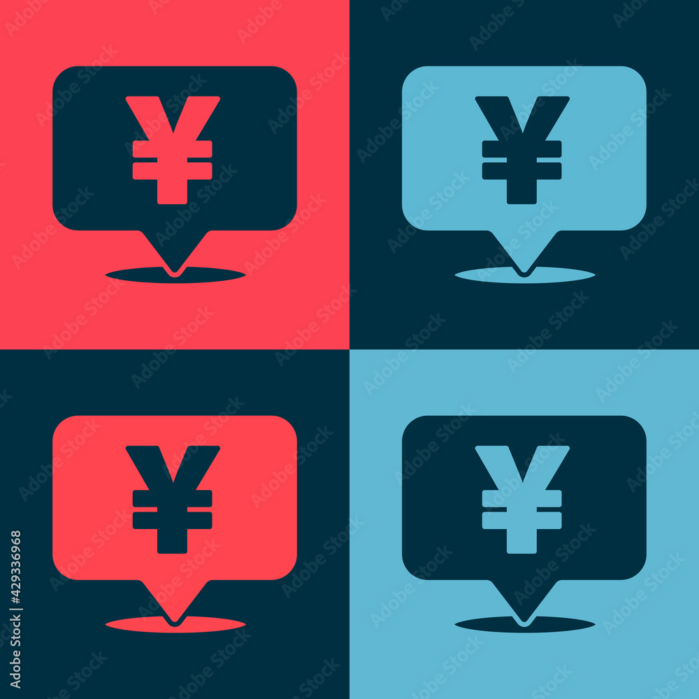 Pop art Chinese Yuan currency symbol icon isolated on color background. Coin money. Banking currency sign. Cash symbol. Vector Pop art Chinese Yuan currency symbol icon isolated on color background. Coin money. Banking currency sign. Cash symbol. Vector
