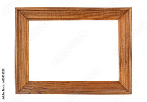 Empty simplicity brown wooden frame for artwork or photo isolated on white background