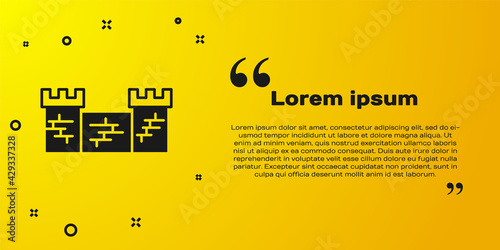 Black Great wall of China icon isolated on yellow background. Vector