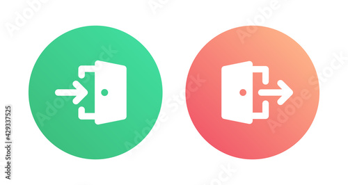 Enter and exit button icons on red and green design vector illustration. Sign in and Sign out symbols