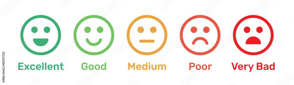 Satisfaction Rating. Feedback Scale With Emoticon Faces, Bad To Good ...