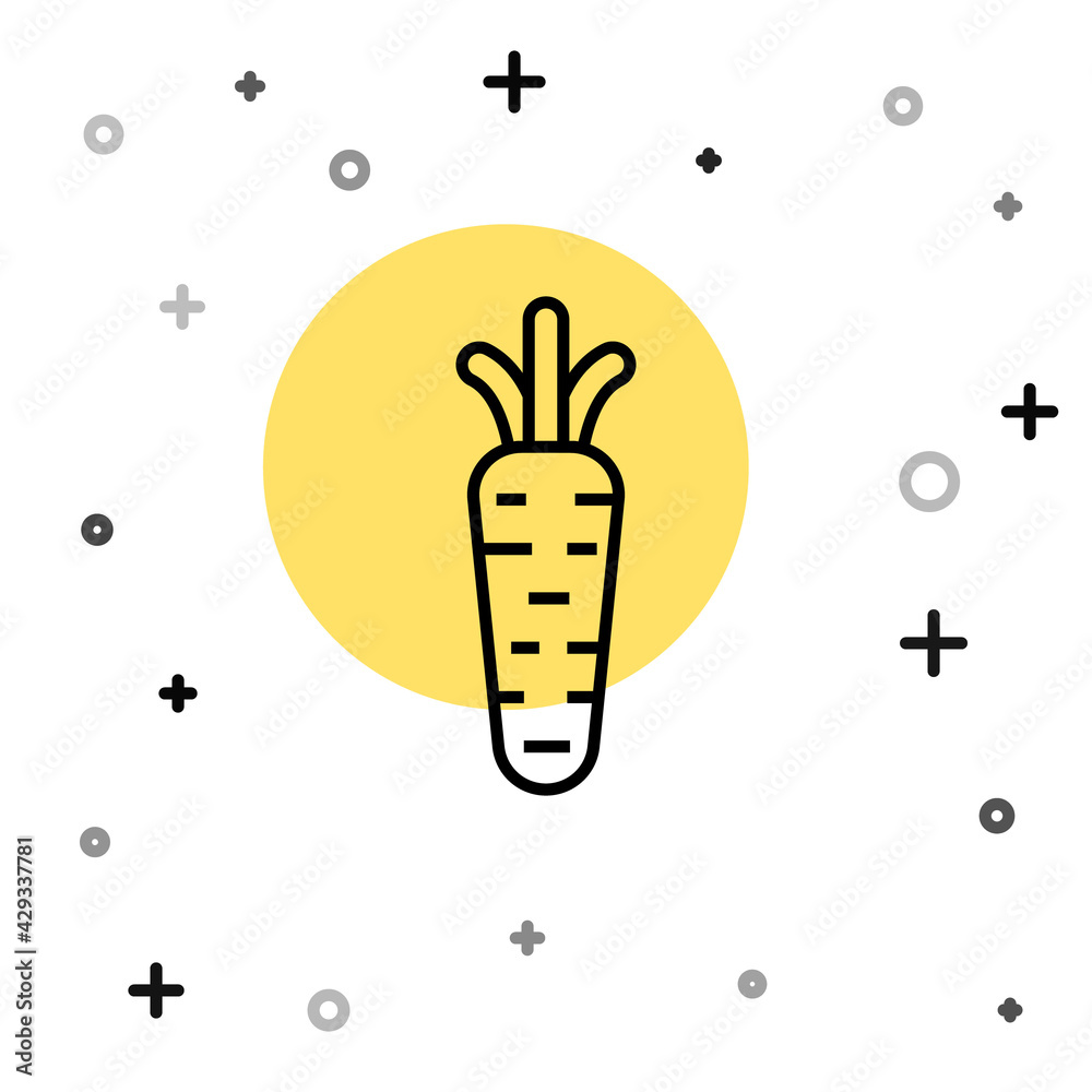 Black line Carrot icon isolated on white background. Random dynamic shapes. Vector Black line Carrot icon isolated on white background. Random dynamic shapes. Vector