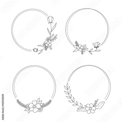 Wedding floral frame vector, Floral template for wedding frame, Hand drawn floral frame collection Free Vector
