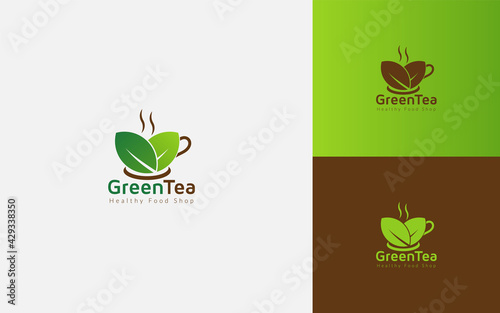 Tea logo design with green Leaves, the concept for green tea logo, organic tea healthy drinking logo