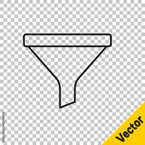 Black line Funnel or filter icon isolated on transparent background. Vector
