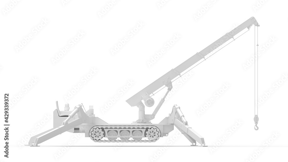 3D rendering of a mobile crane standing on its feet isolated in a white studio. 3D rendering of a mobile crane standing on its feet isolated in a white studio.
