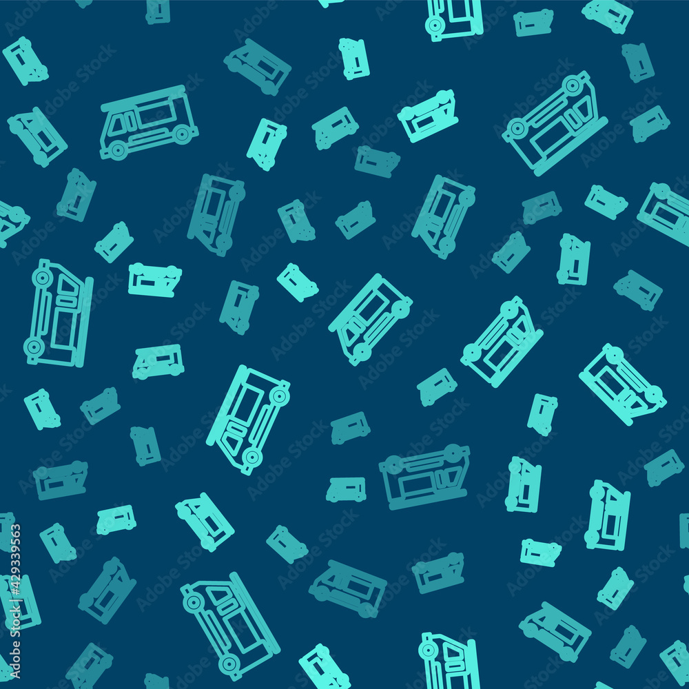 Green line Fire truck icon isolated seamless pattern on blue background. Fire engine. Firefighters emergency vehicle. Vector Green line Fire truck icon isolated seamless pattern on blue background. Fire engine. Firefighters emergency vehicle. Vector