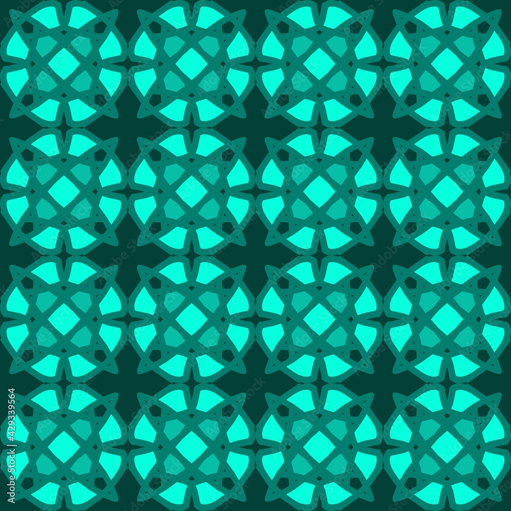 Fototapeta premium blue turquoise aqua menthe mandala art seamless pattern floral creative design background vector illustration