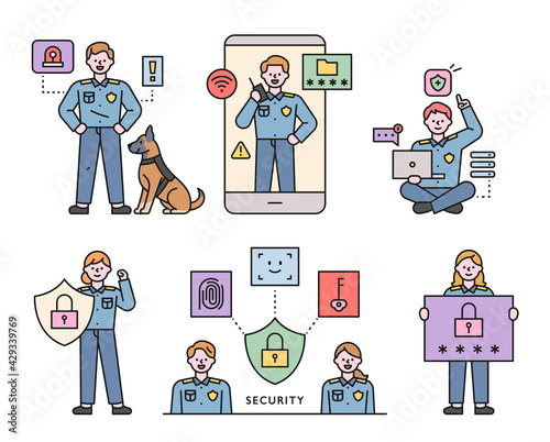 Cyber crime squad characters. flat design style minimal vector illustration.