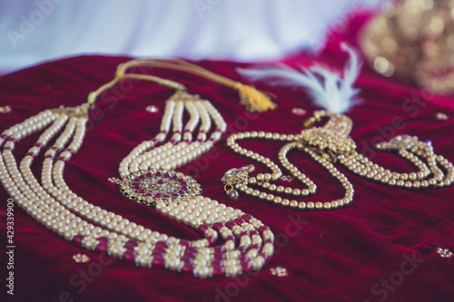 Indian Punjabi groom's wedding jewellery close up