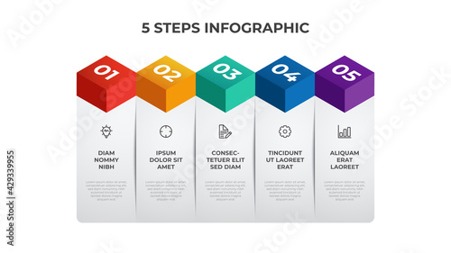 5 list of steps, column layout table diagram with number sequence, infographic element template vector