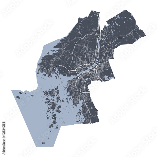 Gothenburg map. Detailed map of Gothenburg city poster with streets. Cityscape vector.