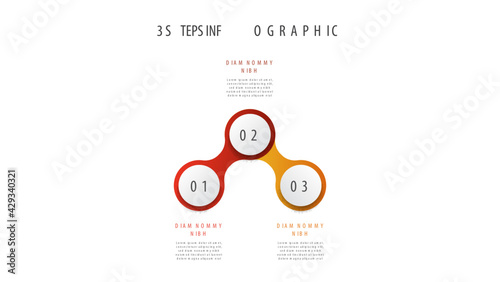 3 points of steps, connected circle diagram with number of sequence, infographic element template vector