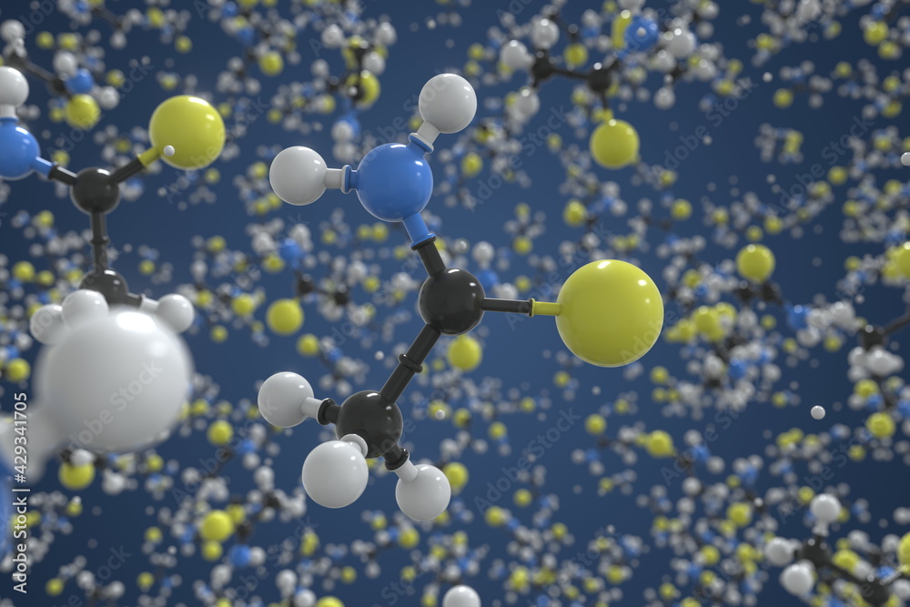 Thioacetamide molecule, scientific molecular model, 3d rendering Thioacetamide molecule, scientific molecular model, 3d rendering
