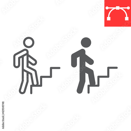 Career path line and glyph icon, leadership and success, person climbing career path vector icon, vector graphics, editable stroke outline sign, eps 10