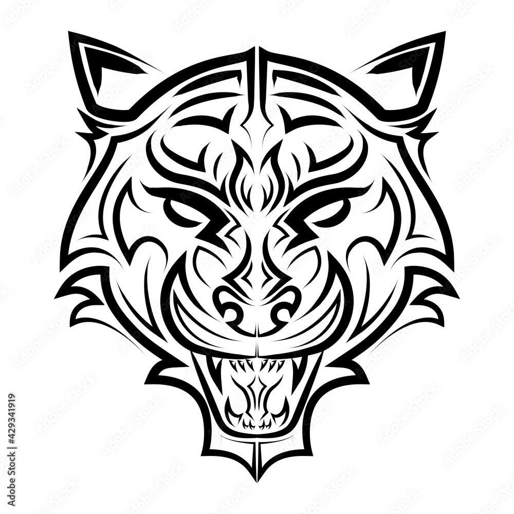 Fototapeta premium Black and white line art of tiger head. Good use for symbol, mascot, icon, avatar, tattoo, T Shirt design, logo or any design you want.
